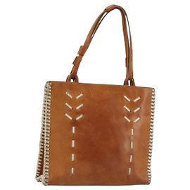 Bolsa de mão Miu Miu em couro marrom Auth 182176
