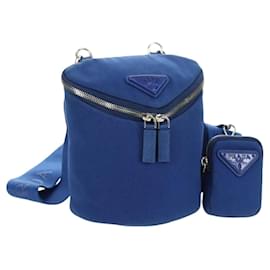 PRADA Schultertasche Canvas Blau Silber Auth 182306M