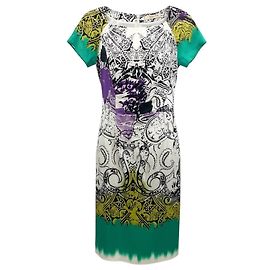 Vestido midi de seda de manga corta con estampado multicolor verde / morado Etro