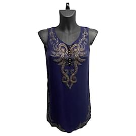 Hermès Silk and Hand Beaded Navy Blue Mini Dress