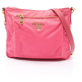 Borsa a mano in nylon rosa e pelle Saffiano Prada