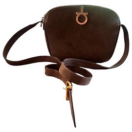 Salvatore Ferragamo Gancini Brown Suede Shoulder Bag