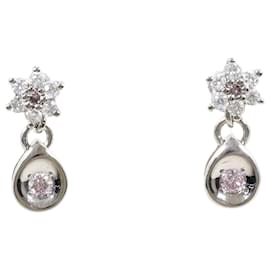 Autre Marque Pendientes de botón en oro blanco de 18K con diamantes rosas y blancos