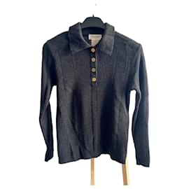 Yves Saint Laurent grauer Strick-Polo-Pullover aus Wolle