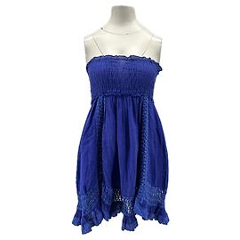 Autre Marque Vestido palabra de honor azul de lino SUNDAY Talla S