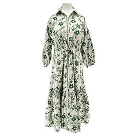 Autre Marque Weißes Kleid mit grünen Blumen