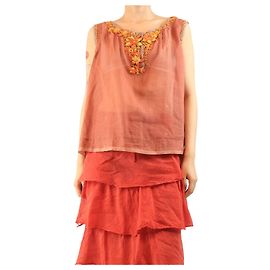 Autre Marque Top sin mangas con pedrería rosa empolvado - talla L