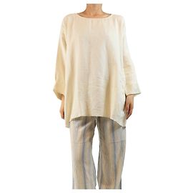 Autre Marque Langarmshirt aus schwerem Leinen in Creme - Größe L