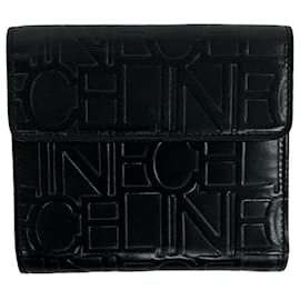 Cartera tríptico de cuero con logotipo de Celine en relieve - Céline