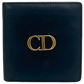 Mini billetera de cuero de dos pliegues Christian Dior Vintage CD Logo