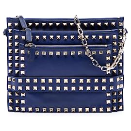 Borsa a tracolla Valentino in pelle blu Rockstud con tripla zip