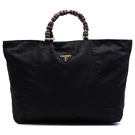 Prada Black Tessuto Tote mit Perlenhenkel
