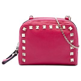 Borsa a tracolla Valentino Pink Leather Rockstud Double Zip Chain