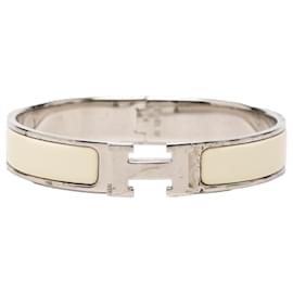 Hermès White Narrow Enamel Clic H Bracelet PM