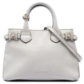 Borsa Satchel Burberry White Small in pelle e House Check