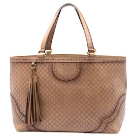 Tote Duilio in microguccissima brogue marrone grande di Gucci