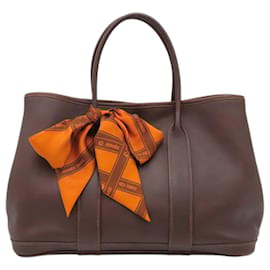 Hermès Garden Party 30 aus braunem Swift-Leder und Seide Bolduc Twilly