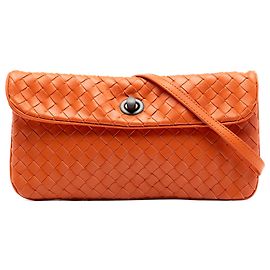 Bottega Veneta Orange Mini Nappa Intrecciato Turn Lock Crossbody