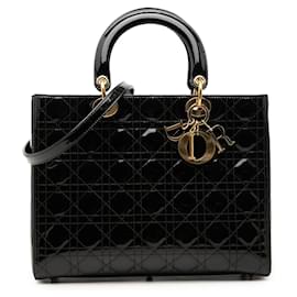 Dior Black Large Patent Cannage Lady Dior