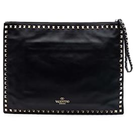 Clutch Rockstud in pelle nera grande Valentino