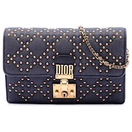 Portafoglio con catena DiorAddict in denim blu con dettagli cannage Dior