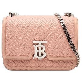 Borsa a tracolla con catena in pelle di vitello con monogramma TB in rilievo rosa di Burberry, piccola