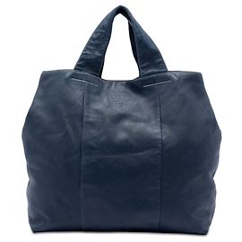 Borsa Tote Shopper Prada Blue Vitello Daino