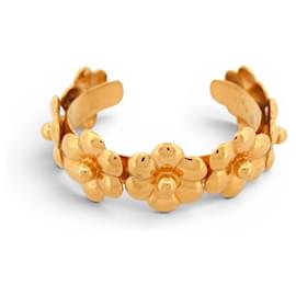 BRACCIALE VINTAGE RARO CHANEL MANCHETTE FLEURS METAL DORE 16 GOLD BANGLE 1970's