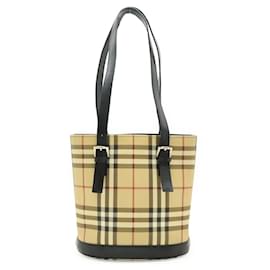 Borsa Tote Bucket a Spalla Burberry Nova Check in PVC e Pelle