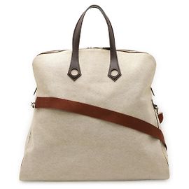 Hermès Bolso Hermes Toile Ash Leather Sac Ebou MM Tote Bag