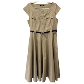 Vestido cinturón de algodón beige Weekend Max Mara