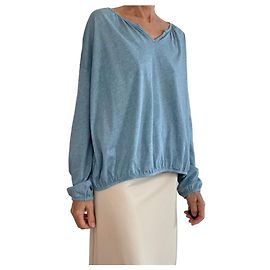 Autre Marque Muji Camiseta de manga larga azul jaspeado