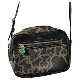 Autre Marque TOUS Kaos Mini - Borsa a tracolla in tela monogramma nero e beige