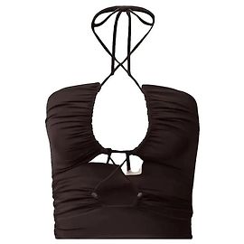 Autre Marque LeGer by Lena Gercke Top Cuello Halter Fruncido Marrón