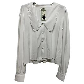 Autre Marque Blusa Pimkie de algodón blanca con cuello de broderie anglaise