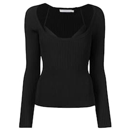 Autre Marque Monique Top de punto acanalado negro cuello halter