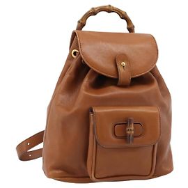 Zaino GUCCI Bamboo in pelle marrone oro Auth ka4595
