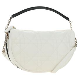 Christian Dior Canage Vibe Shoulder Bag Lamb Skin 2way White Gold Auth 182900SM