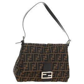 FENDI Zucca Canvas Mamma Baguette Sac à bandoulière Noir Marron Auth 182589V