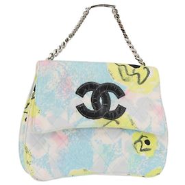 CHANEL Matelasse Chain Shoulder Bag Cotton Multicolor Silver CC Auth 182692SAV