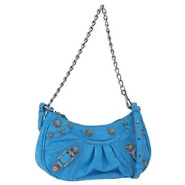BALENCIAGA Chain Lucagol Mini Bag Leder 2way Blau Silber 695814 Auth 183060M