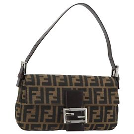 FENDI Zucca Canvas Mamma Baguette Sac à bandoulière Noir Marron Argenté Authentique 183768SAV