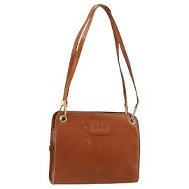 Borsa a tracolla Christian Dior in pelle marrone oro Auth 182105