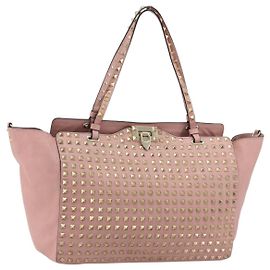 VALENTINO Rock Studs Tote Bag Leder Pink Gold Auth bs35382