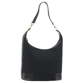 Borsa a Spalla GUCCI GG Canvas Nera Oro Auth 183032