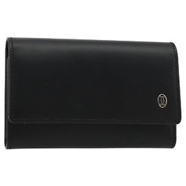 CARTIER Pasha Six Hooks Key Case Leather Black Silver Auth am11724V