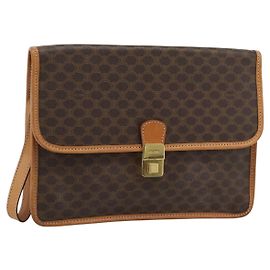 Céline CELINE Macadam Canvas Clutch Tasche PVC Leder Braun Gold Auth 183398A