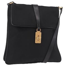 Borsa a tracolla PRADA Nylon Nero Oro Auth 183882A