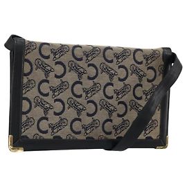 Céline CELINE C Sulky Schultertasche Canvas Navy Gold Auth kk689