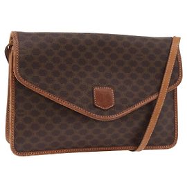 Céline Borsa a Spalla CELINE Macadam Canvas PVC Pelle Marrone Oro Auth 183962